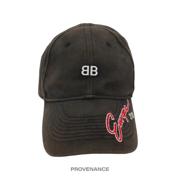 🔴 Balenciaga BB Europe Embroidered Cap - Washed Black - Picture 1 of 9